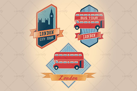 Retro-styled London tour labels (3x)