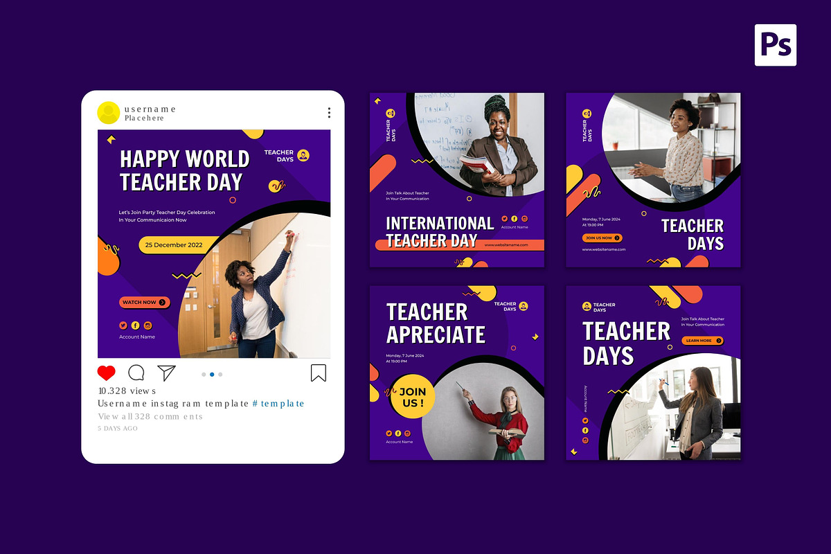 Teacher Day Instagram Post, a Social Media Template by CavenArt (Photo 4 of 5)