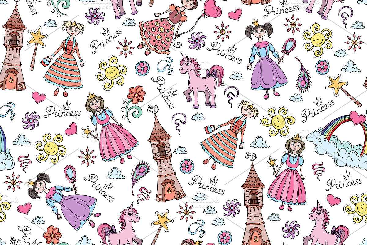 Set of hand drawn princess symbols preview 4