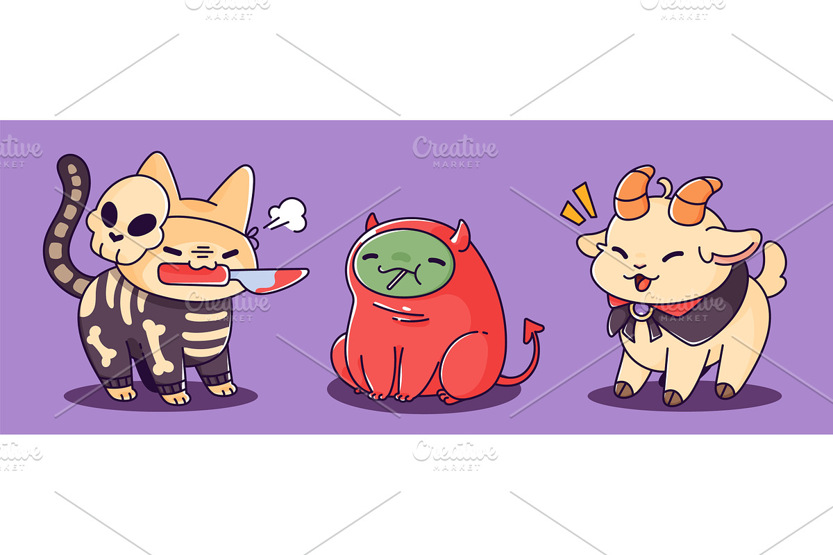 Kawaii Halloween characters set, an Animal Illustration by art PVP - market