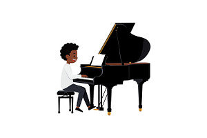A joyful young boy playing a grand p, an Illustration by designvectx