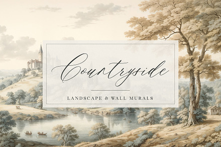Vintage Landscape Wall Mural, a Wallpaper Graphic by by creative paper