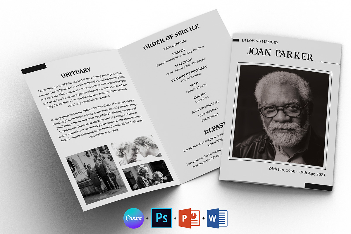 Funeral Program Template | Obituary, a Brochure Template by Designscozy (Photo 1 of 8)