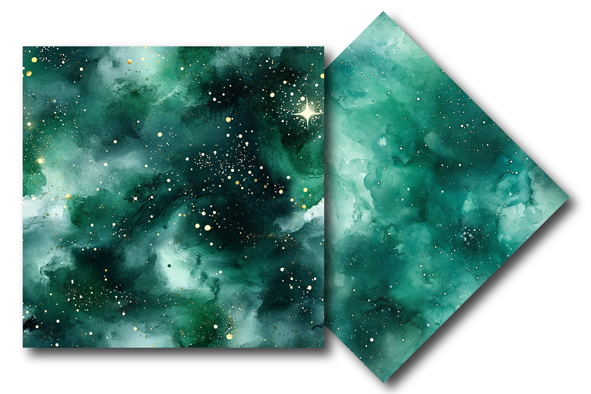 Emerald Watercolor Galaxy Pattern, an Illustration by DreamPrint404 (Photo 2 of 5)