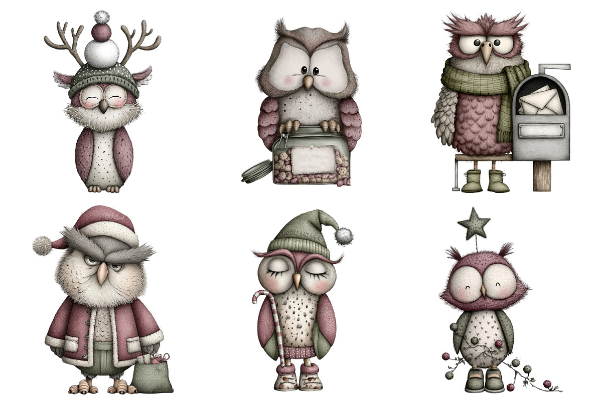 Whimsical Christmas Owl Clipart, an Illustration by Daily.Designs (Photo 5 of 5)