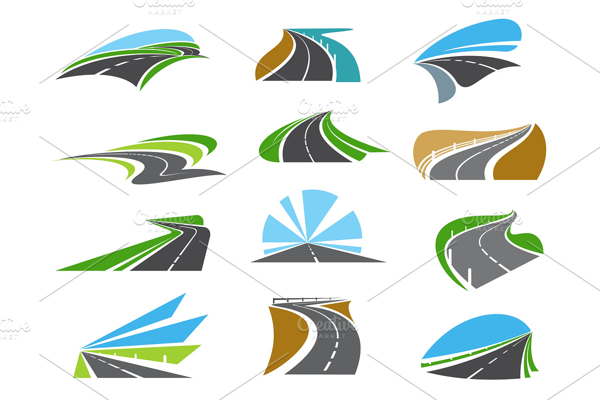 Freeway road and highway icons, a Transportation Illustration by Vector ...