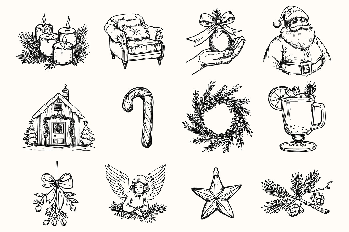 Vintage Christmas Illustration Set, an Object Illustration by NatalieArtShop (Photo 4 of 9)
