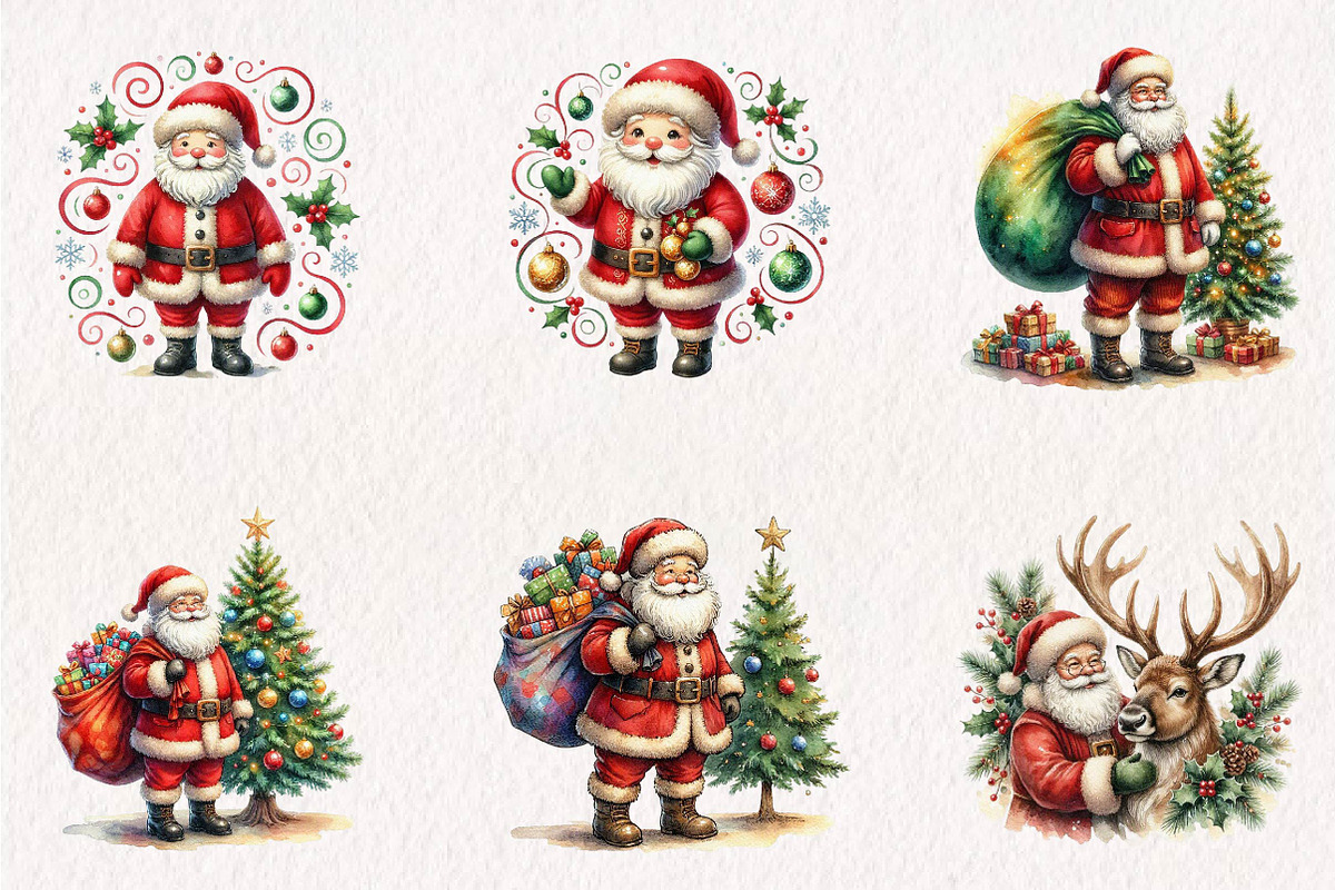 Watercolor Santa Claus Collection, a Seasonal Illustration by CreationArt (Photo 4 of 7)