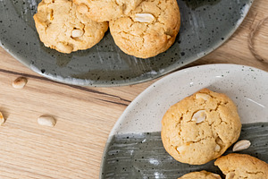 Cookies plate rustic snack peanut dish background, a Food & Drink Photo by Photo Drive Studio