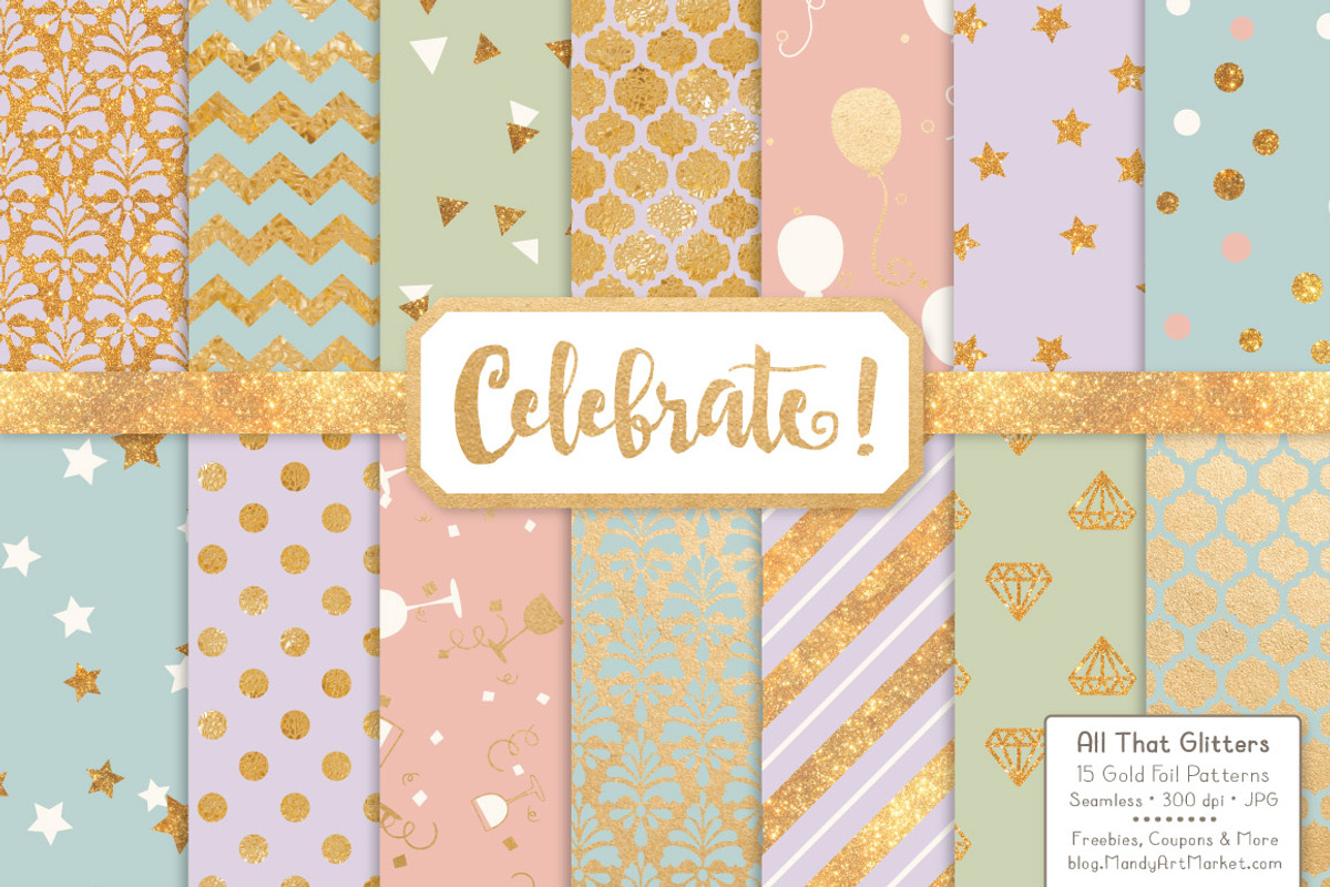 Gold Foil Digital Papers in Grandmas, a Pattern Graphic by Amanda Ilkov (Photo 1 of 4)