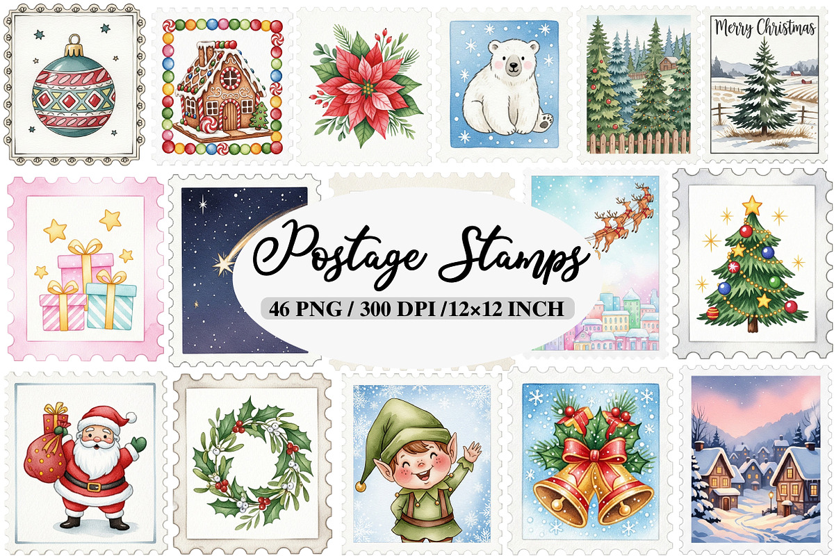 Christmas Postage Stamps, an Illustration by Daily.Designs (Photo 1 of 9)
