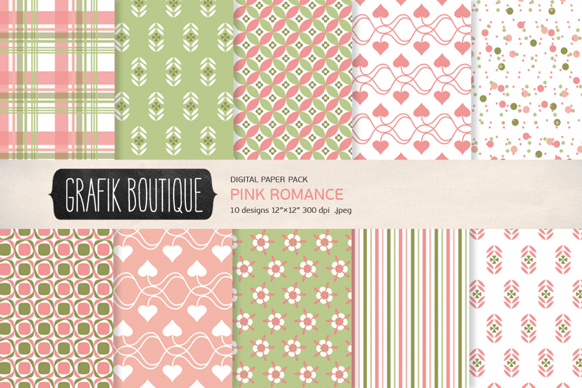 Romantic pattern digital paper pack