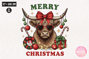 Funny Cow Merry Christmas PNG, an Illustration by CreationArt