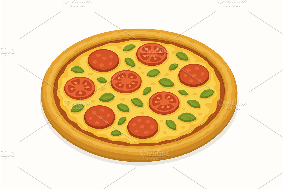 Pizza with Toppings vector, a Food Illustration by AlexArt