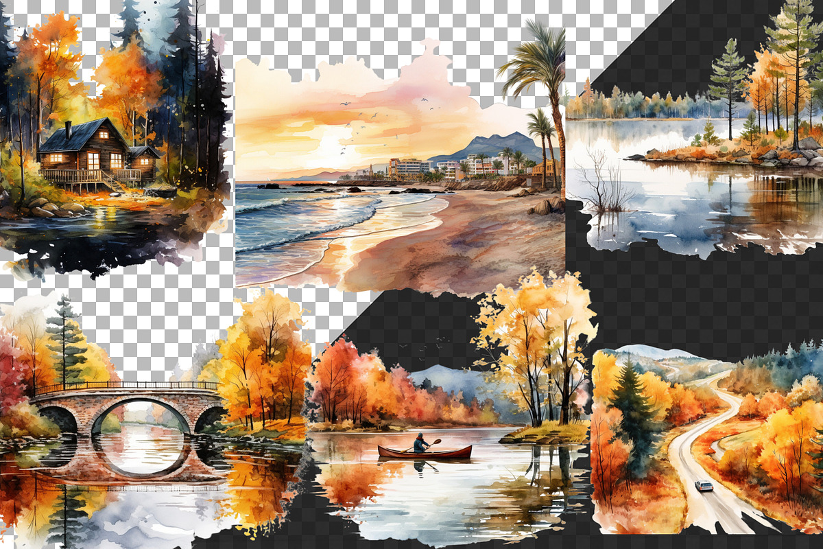 Watercolor Autumn Landscape Clipart, an Illustration by NiiiNArt (Photo 3 of 10)
