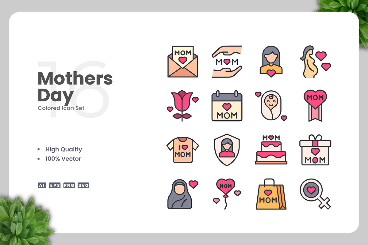 Mothers Day Colored Icons, an Icon by Upnowgraphic