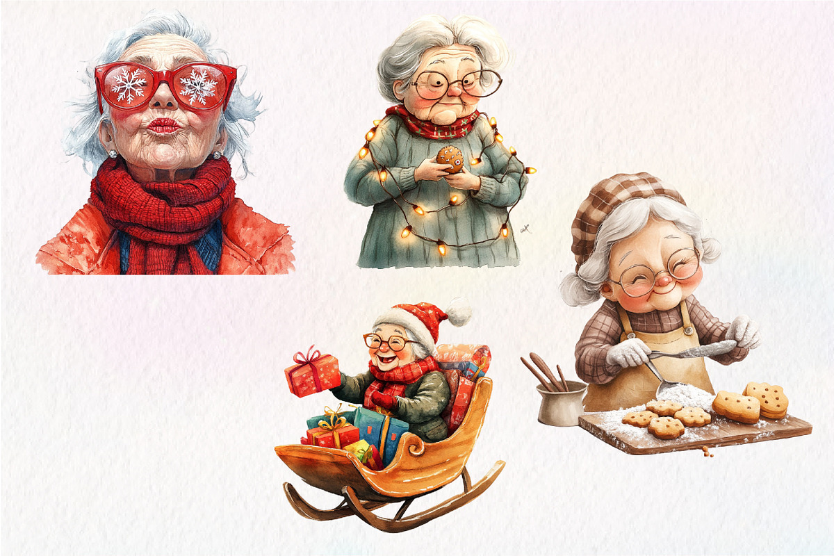 Funny Old Lady Christmas clipart, an Illustration by Dream Creation (Photo 5 of 5)