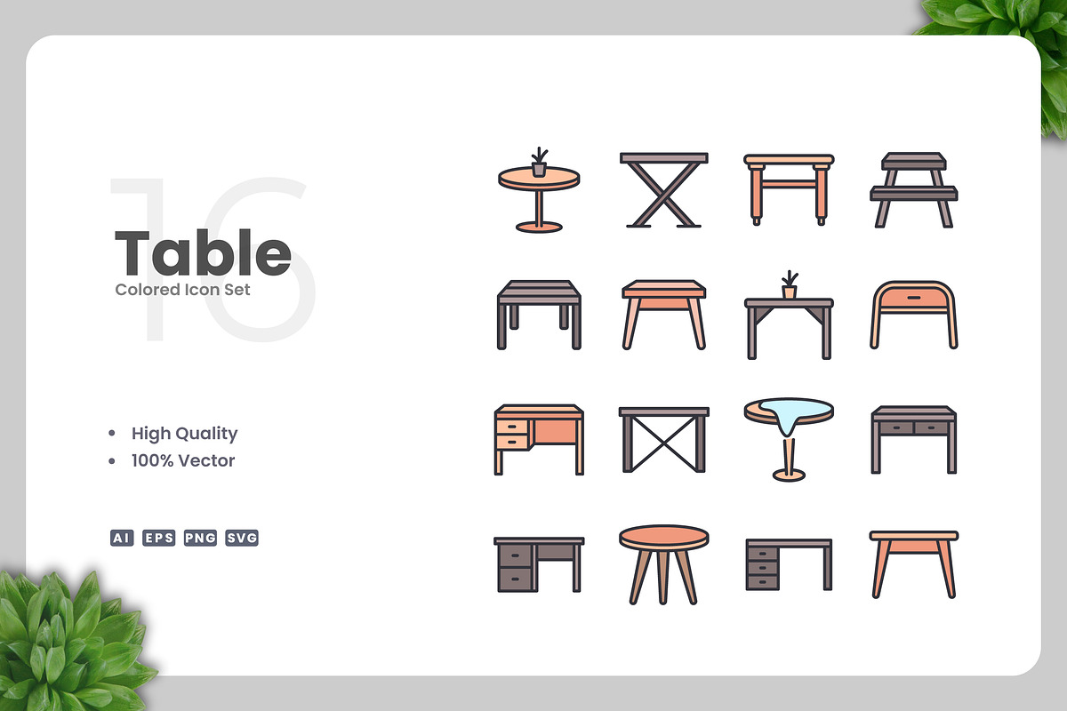 Table Colored Icons, an Icon by Upnowgraphic