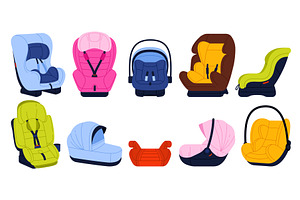 Colorful Baby and Child Car Seat Set, a Transportation Illustration by Flashvector