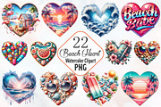 Retro Beach Heart Watercolor Clipart, an Illustration by RobertsArt (Thumbnail 1 of 7)