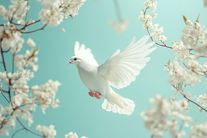 White dove flying above tree branch, an Animal Photo by AlyaAnd