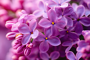 Purple lilac flowers bloom beautifully against a warm background in spring gard, a Nature Photo by AlyaAnd