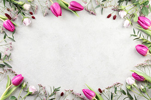 Spring Tulip Floral Frame on Light Stone Background, a Holiday Photo by Natalia Klenova's Shop