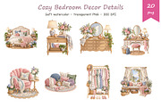 Watercolor Bedroom Decor Clipart, a Decorative Illustration by BerryPieArt (Thumbnail 3 of 4)