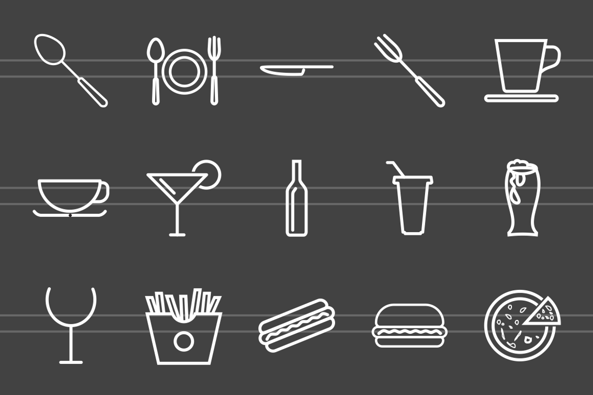 50 Food & Drinks Line Inverted Icons, an Outline Icon by IconBunny