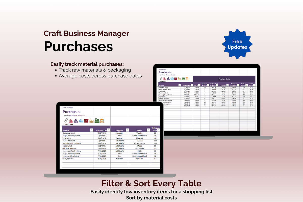 Craft Business Manager - Excel, an App Template by Ardent Workshop (Photo 4 of 9)