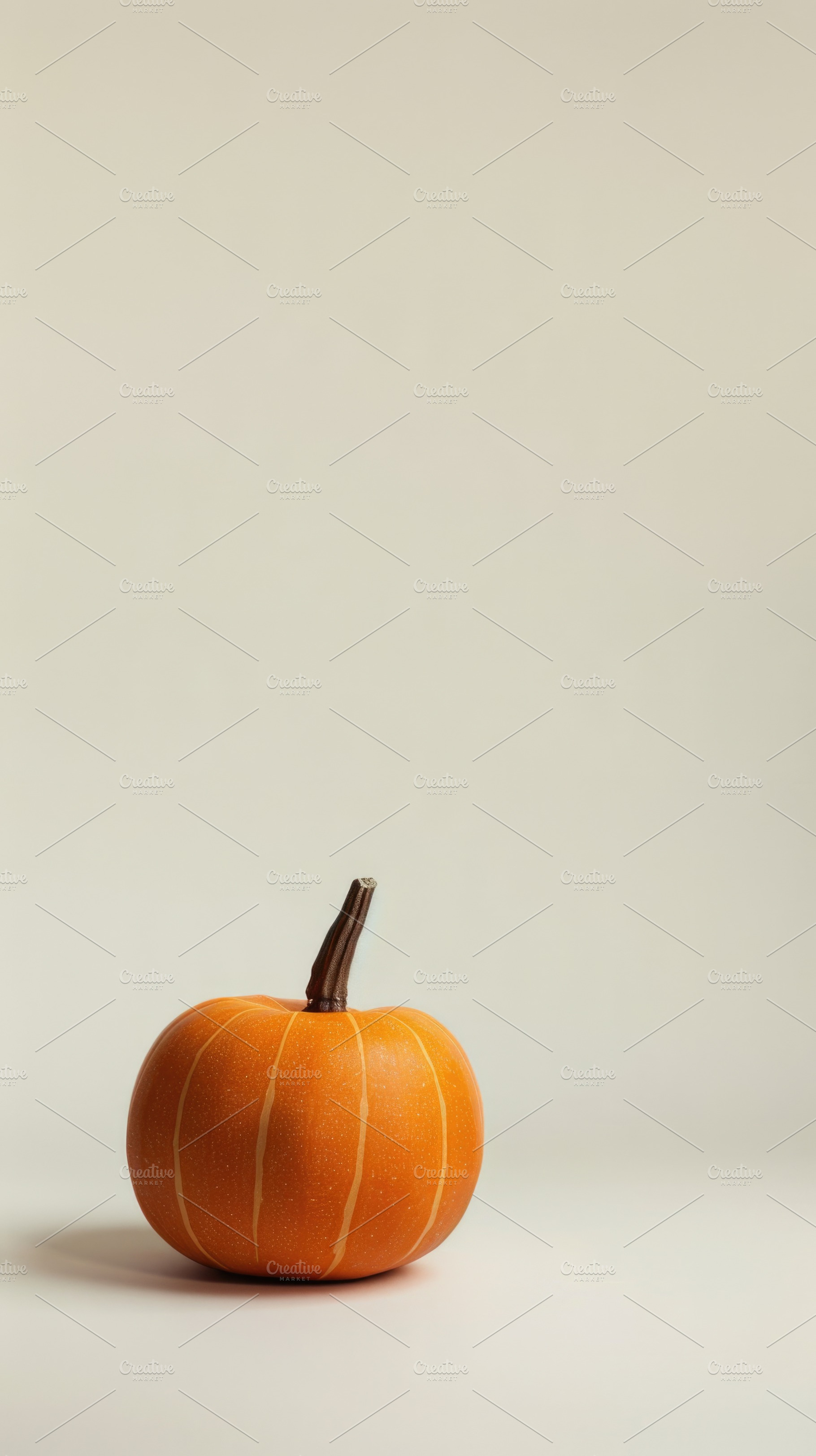 Single orange pumpkin on neutral beige background with copy spac, a Food & Drink Photo by José Manuel Gelpi