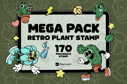 Mega Pack: Retro Plant Stamp, a Brush Add-On by Pixel Picasso Studio