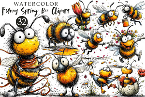Funny Spring Bee Clipart, an Illustration by OK Design