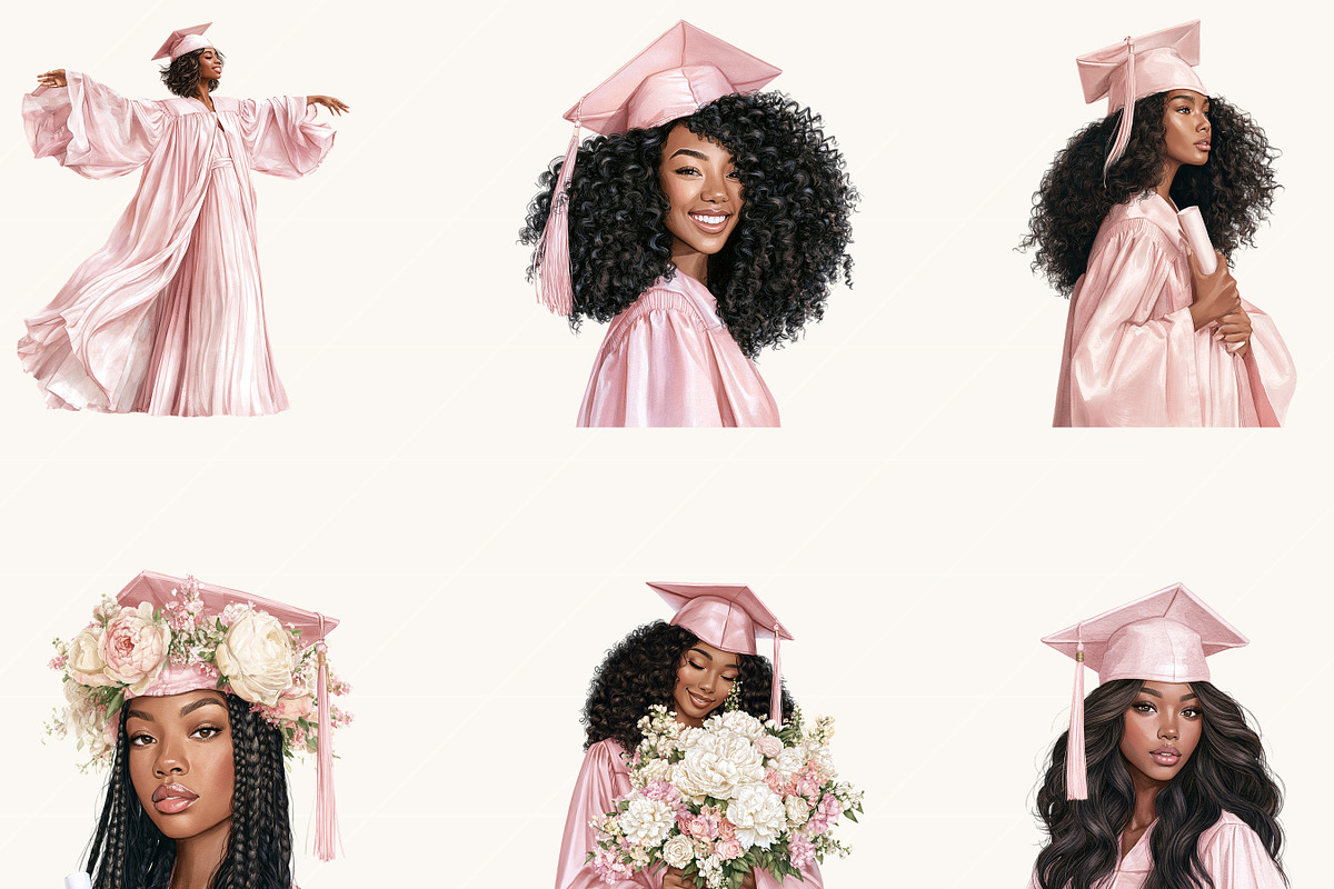 Pink Graduation Clipart Bundle, an Education Illustration by BusyDaydesign (Photo 3 of 9)