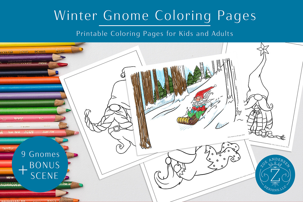 Winter Gnome Coloring Pages, an Object Graphic by The Digital Prop Shop (Photo 1 of 2)