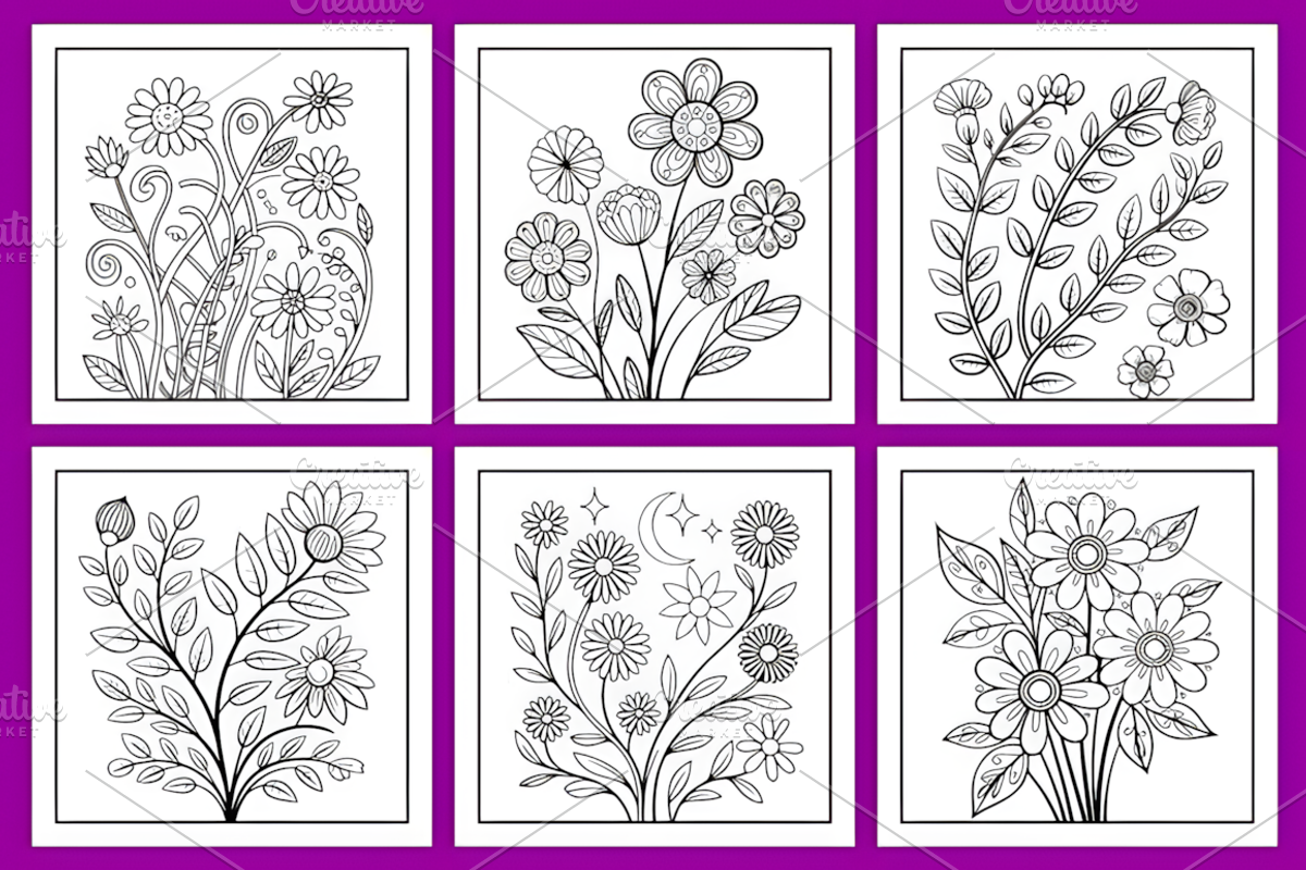 Boho Flowers Coloring Pages, a Decorative Illustration by Design Station (Photo 2 of 5)