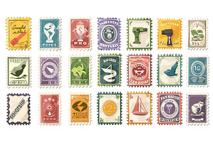 Postage Stamps Cartoon Vector Set