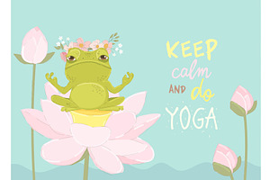 Cute frog doing yoga sitting on, an Animal Illustration by Maria Starus