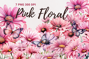 Pink Flowers Watercolor Clipart