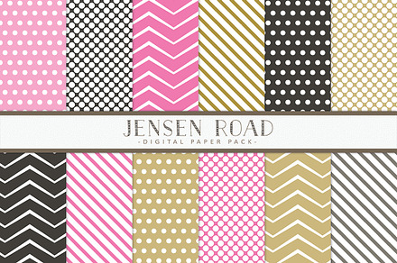 Pink, Gold and Black Digital Papers