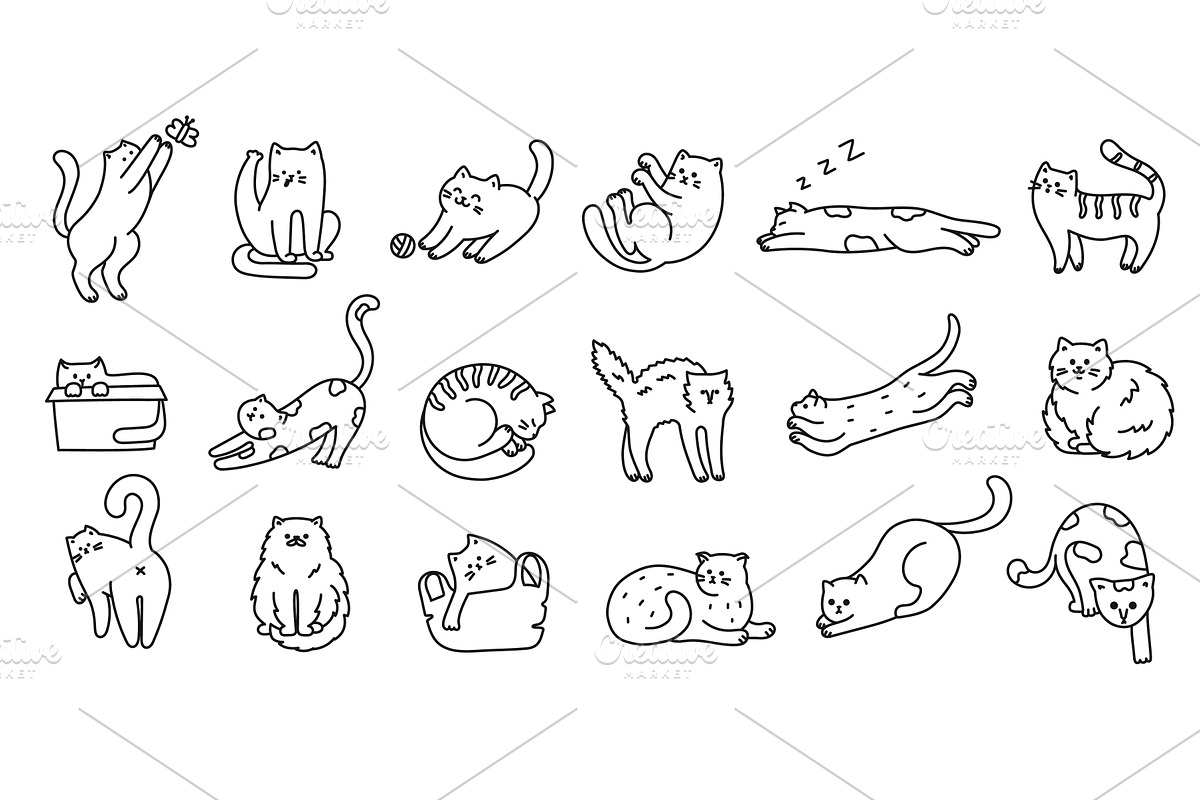 Doodle cats. Cute kitten, hand drawn, an Animal Illustration by winwin.art