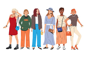 Group Of Fashion Female Characters.