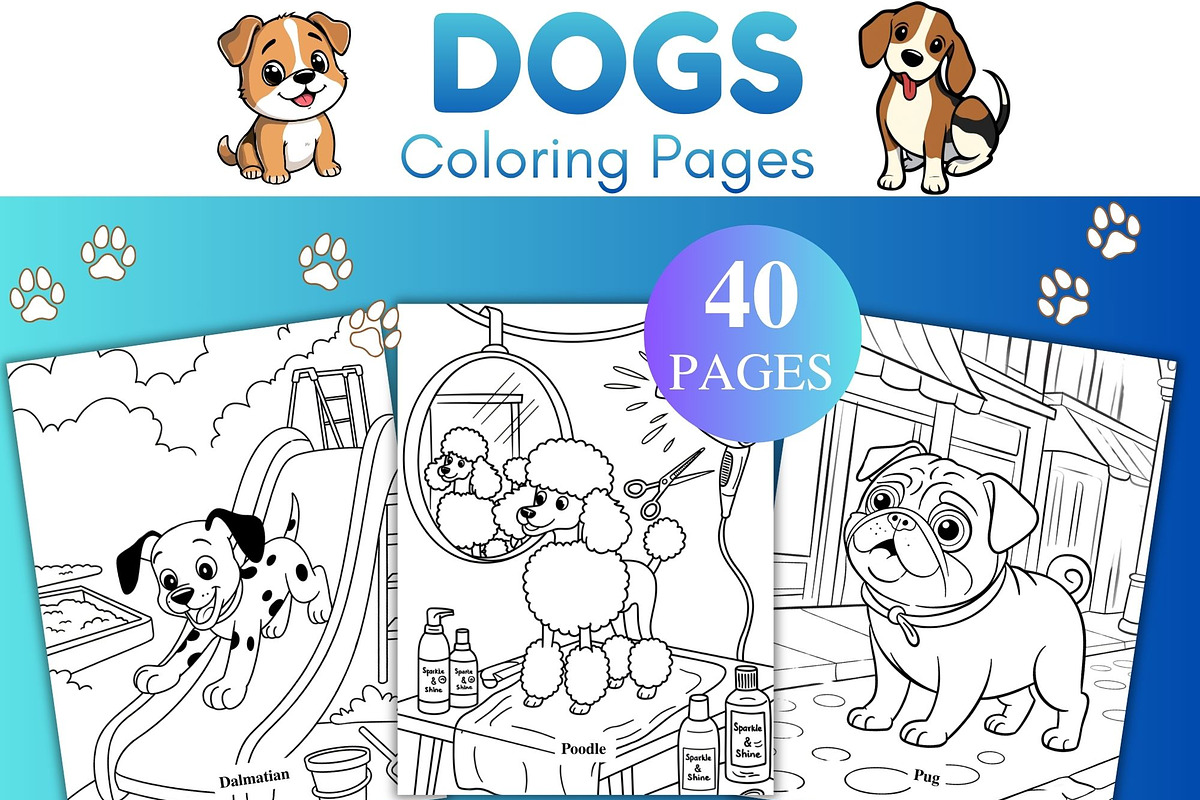40 Dog Coloring Pages for Kids, an Animal Illustration by SimoDigitalArt (Photo 1 of 5)