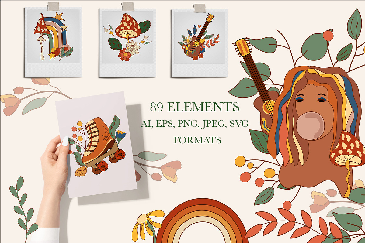 POSITIVE RETRO, BOHO GROOVY CLIPART, a Decorative Illustration by Usis (Photo 2 of 20)