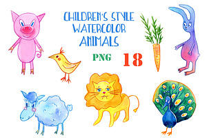 Children's Style Watercolor Animals