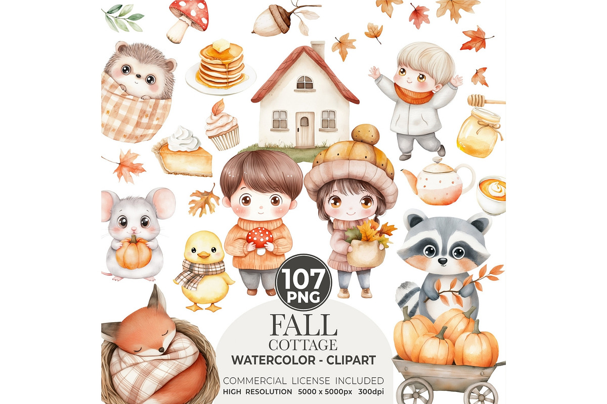 Fall Clipart Autumn Watercolor PNG, an Illustration by CharmClipart (Photo 1 of 10)