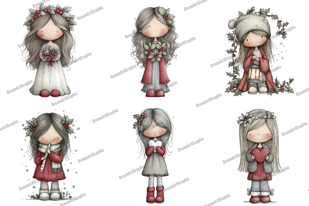 Cute Holly Girl Clipart, an Illustration by DreamArtGraphic (Photo 5 of 5)