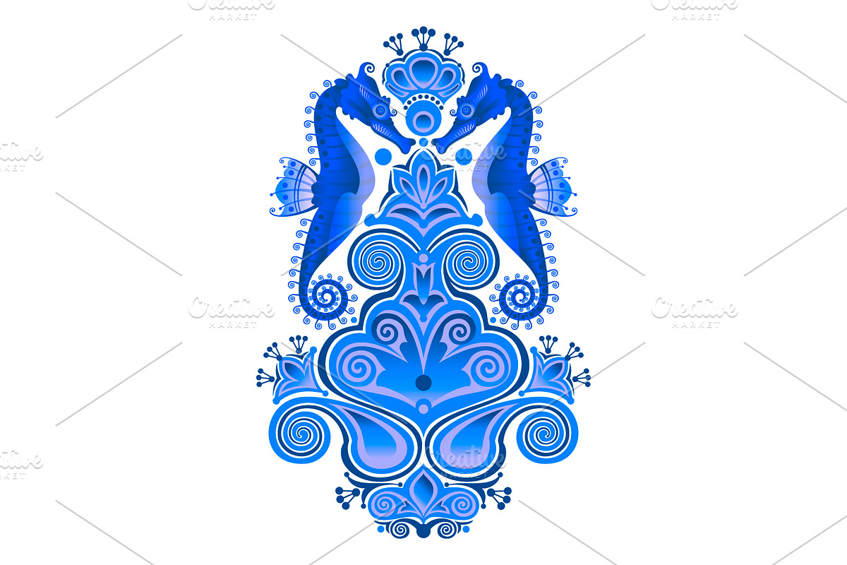 Sea Horse. Art and seamless pattern, a Pattern Graphic by sovarina (Photo 3 of 9)