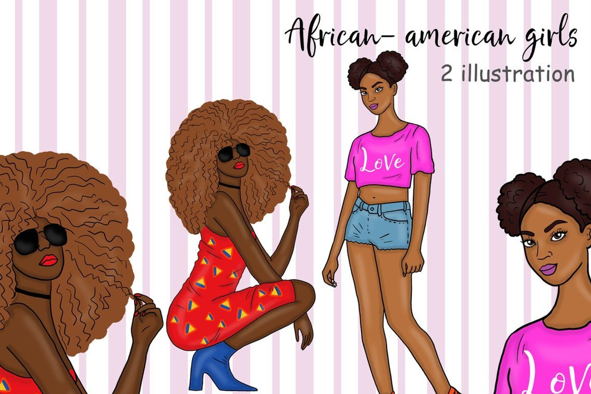 African-American Girls Clipart, a Person Illustration by GlamArtZhanna (Photo 3 of 3)