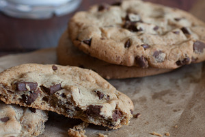 Chocolate chunk cookies featuring baked, brown, and chip